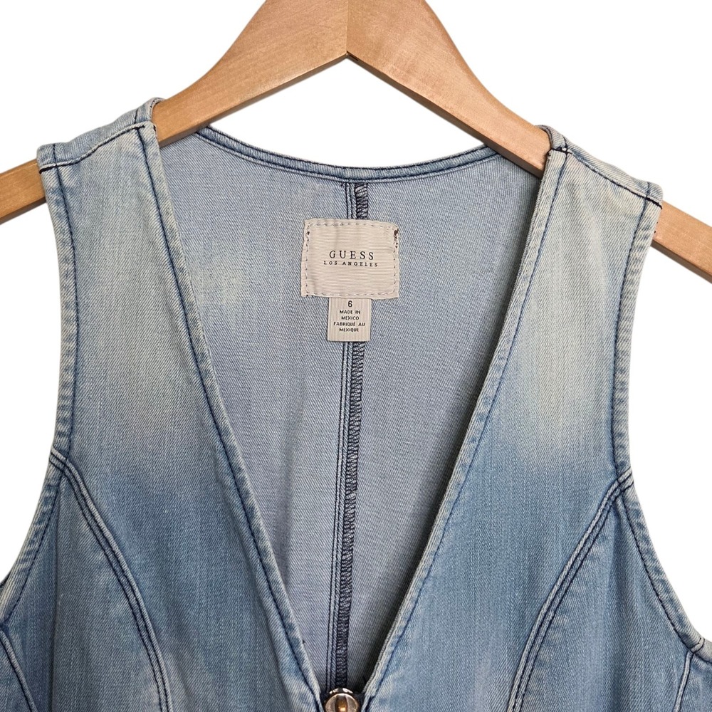 Guess Los Angeles Overalls Womens SZ 6 Denim Skinny Leg Distressed Jumpsuit Y2K - Picture 3 of 13